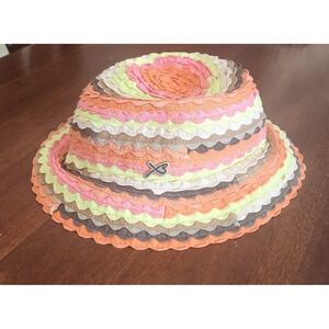Vtg Betmar New York Hat Ruffle‎ Ribbon Multi Pastel Colorful Special Occasion